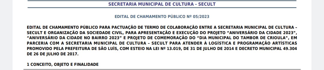 Prefeitura divulga edital para Aniversário de São Luís, Aniversário nos Bairros e Dia do Tambor de Crioula
