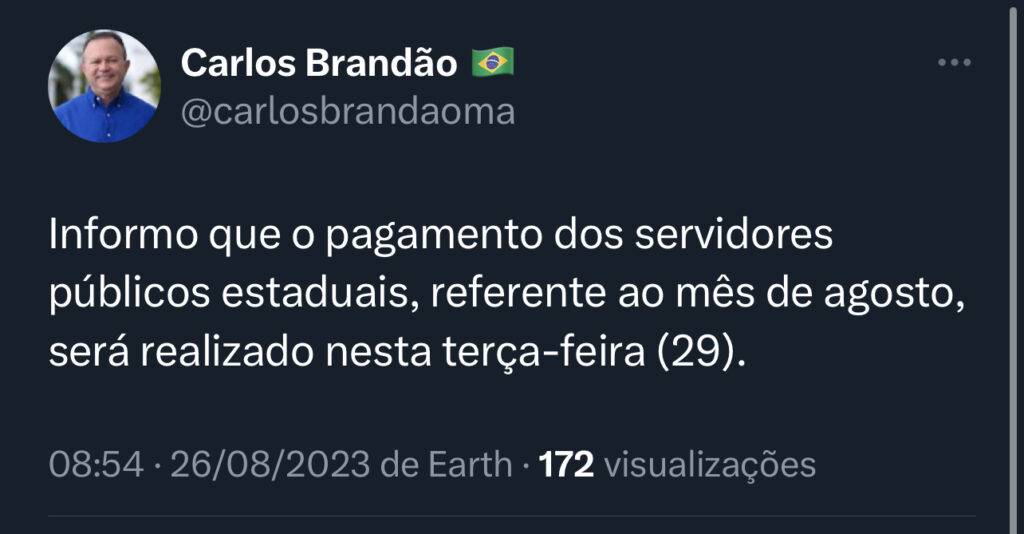 Brandão anuncia pagamento de servidores para o dia 29 de agosto