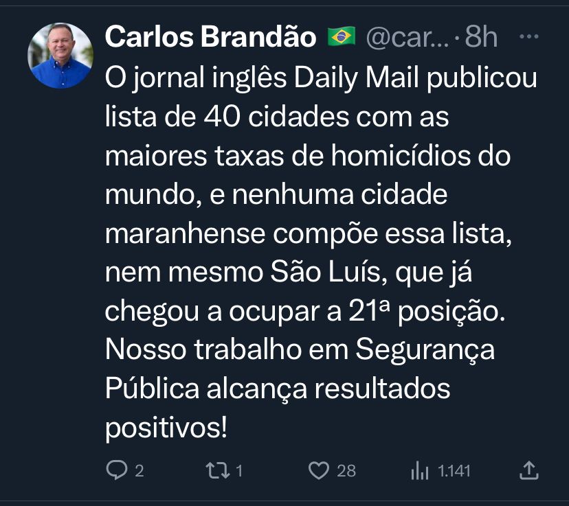 Divulgado ranking das 40 cidades com mais homícidios no mundo: cidades maranhenses estão fora da lista Divulgado ranking das 40 cidades com mais homícidios no mundo: cidades maranhenses estão fora da lista
