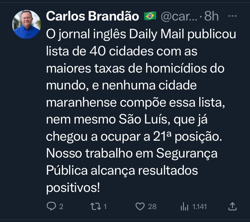 Divulgado ranking das 40 cidades com mais homícidios no mundo: cidades maranhenses estão fora da lista