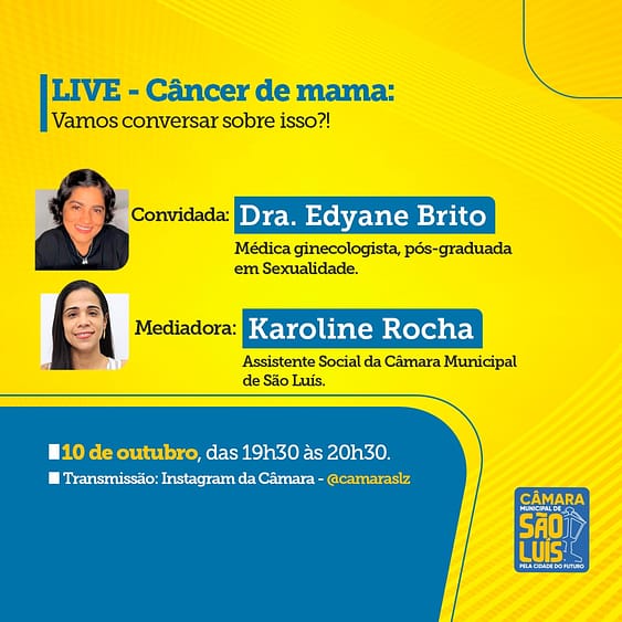 Câmara de São Luís realiza live para conscientizar sobre câncer de mama nesta terça-feira (10)