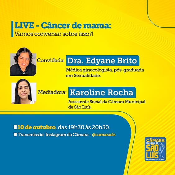 Câmara de São Luís realiza live para conscientizar sobre câncer de mama nesta terça-feira (10) Câmara de São Luís realiza live para conscientizar sobre câncer de mama nesta terça-feira (10)