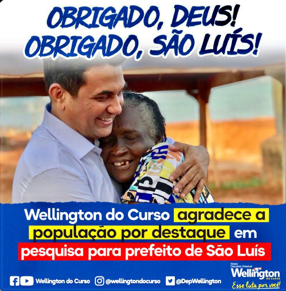 Wellington do Curso agradece mais uma vez a população por destaque em pesquisa para prefeito de São Luís Wellington do Curso agradece mais uma vez a população por destaque em pesquisa para prefeito de São Luís