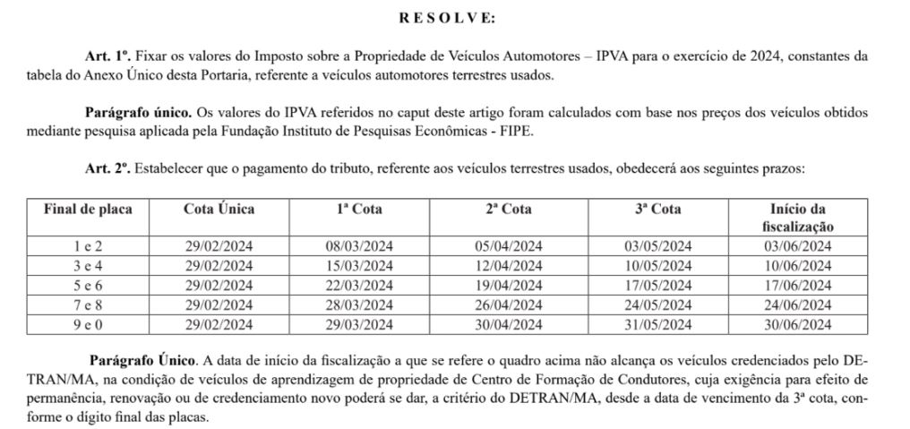 Governo divulga calendário de pagamento do IPVA 2024 Governo divulga calendário de pagamento do IPVA 2024