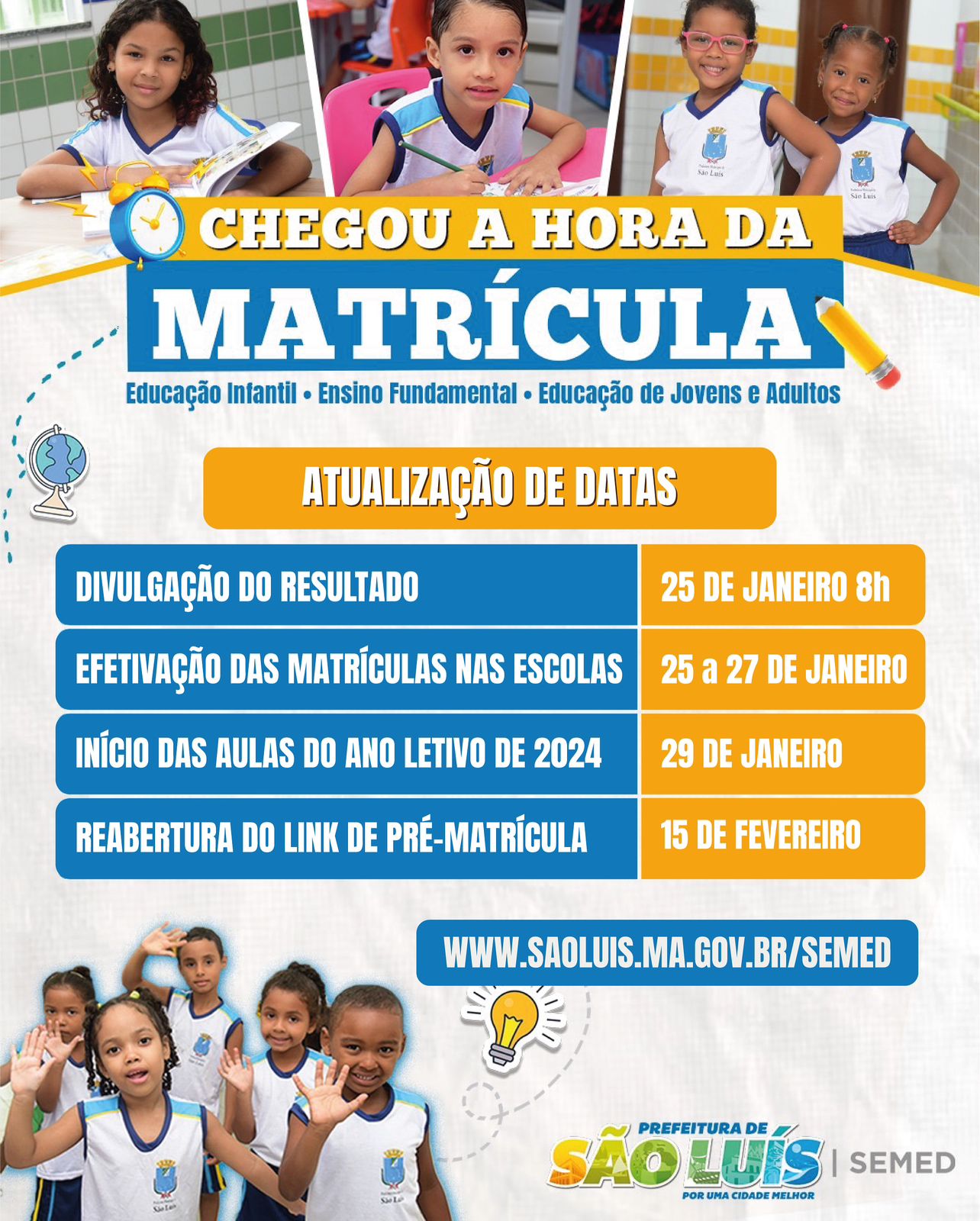 Divulgado calendário de matrícula online 2024 na rede pública de São Luís