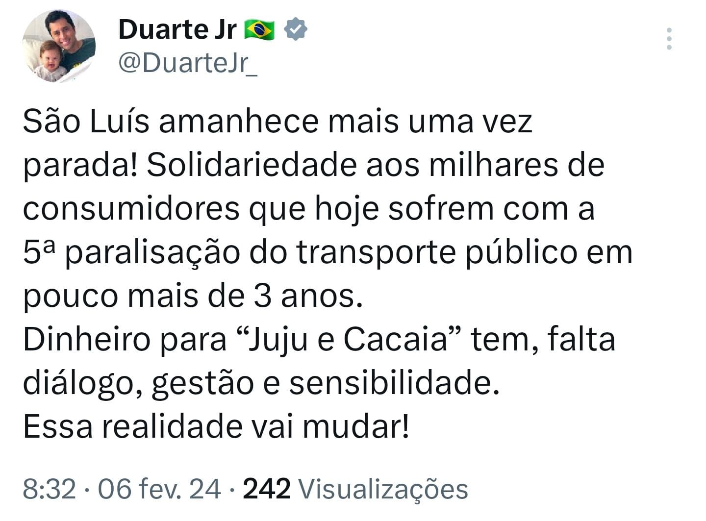 Urgente! Duarte Júnior usa redes sociais e lamenta paralisação dos Rodoviários em São Luís