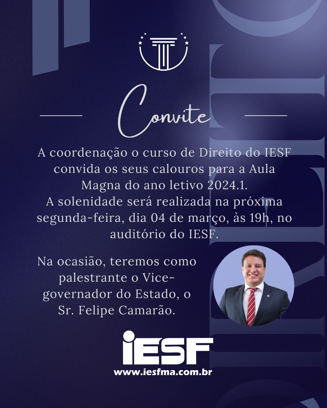 Felipe Camarão palestra em Aula Magna do IESF nesta segunda, 4… Felipe Camarão palestra em Aula Magna do IESF nesta segunda, 4…