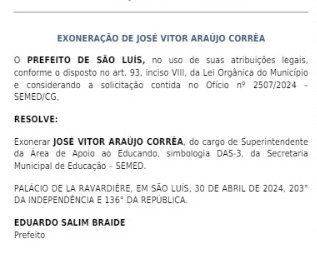 Após audiência na Câmara, Braide exonera superintendente da SEMED Após audiência na Câmara, Braide exonera superintendente da SEMED
