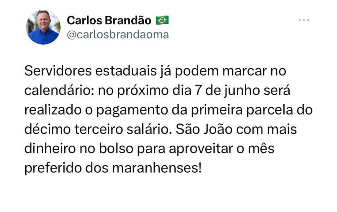 Brandão anuncia pagamento da primeira parcela do 13º aos servidores