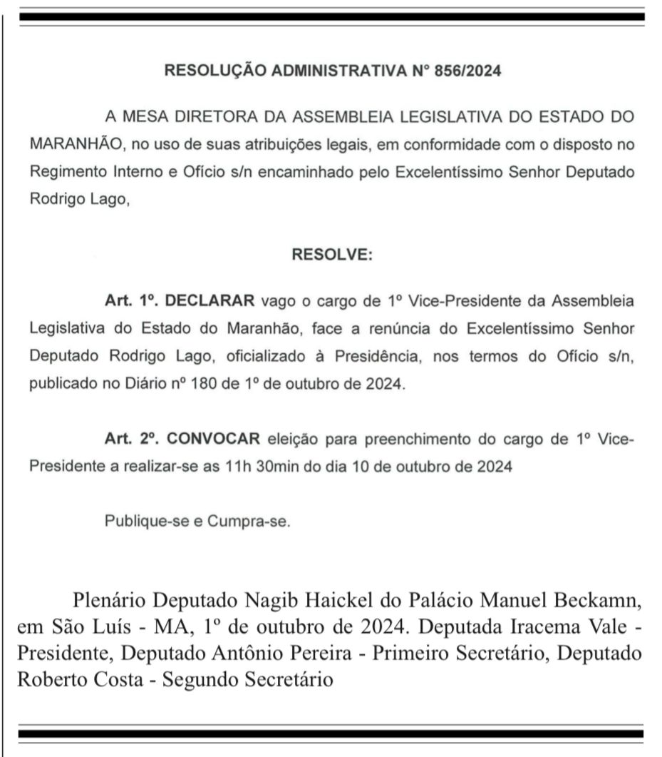 Assembleia realizará eleição interna para 1º vice-presidente dia 10 Assembleia realizará eleição interna para 1º vice-presidente dia 10